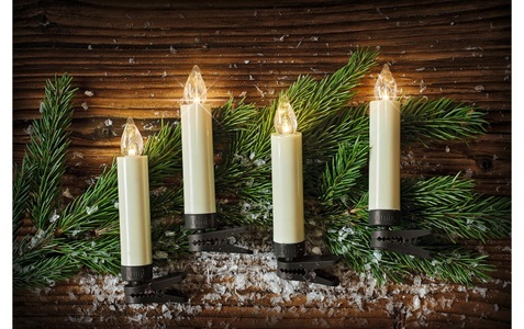 Krinner, Krinner 75460 Funk-Weihnachtsbaum-Beleuchtung Innen batteriebetrieben Anzahl Leuchtmittel 10 LED Warm-Weiß mit, lumix Christbaumkerzen »Baumkerze Basic Mini 10e«, 10 St.-flammig