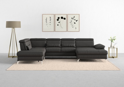 SIT&MORE, sit&more Wohnlandschaft »Cabrio«, Sitztiefenverstellung und Federkern, jeweils inklusive 3 Nierenkissen, sit&more Wohnlandschaft »Cabrio U-Form, B: 359 cm, mit Sitztiefen-, Arm- & Kopfteilverstellung« 3 Nierenkissen, Federkern, optional Bettfunktion und Stauraum