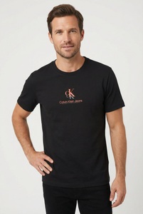 Calvin Klein Jeans T-Shirt Rundhalsausschnitt, Regular Fit, 2-farbiger Logoschriftzug