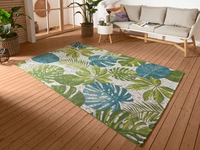 Hanse Home, HANSE Home Outdoorteppich »Tropical Leaves«, rechteckig, 3 mm Höhe, strapazierfähig, robust, pflegeleicht, fussbodenheizungsgeeignet, HANSE Home Outdoorteppich »Tropical Leaves«, rechteckig, 3 mm Höhe, In-& Outdoor, Teppich, Wetterfest, Balkon, Garten, Wohnzimmer, Floral