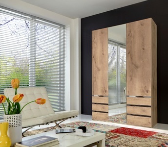 fresh to go, home24 Drehtuerenschrank Level 36A, MID.YOU Drehtürenschrank in eichefarben , Level 36A 150Cm Eiche Dekor , Kunststoff , 2 Fächer , 6 Schubladen , 150x216x58 cm , Dekorfolie,Nachbildung , umfangreiches Zubehör erhältlich, in verschiedenen Holzarten erhältlich, In verschiedenen Gr?