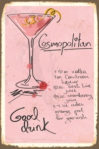 QUEENCE, queence Metallbild »Cosmopolitan«, Sprüche, (1 St.), queence Metallbild »Cosmopolitan«, Sprüche, (1 St.), Rezept, Cocktail, rosa, Wanddeko, Stahlschild