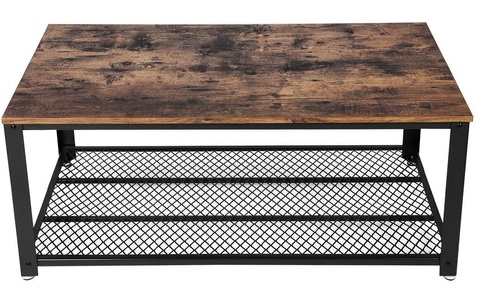 Vasagle, Vasagle - LCT61X Industrial Design Couchtisch mit grossem Regal LCT61X, Couchtish RUSTIK SONGMICS 60.6x106.6x45cm braun