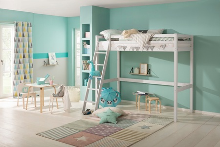 LÜTTENHÜTT, Lüttenhütt Kinderbett »Alpi«, aus massivem Kiefernholz, Inklusive Leiter und Lattenrost, Liegefläche 90x200 cm, Hochbett, GOODproduct Kinderbett »Alpi, Hochbett, Stellfläche unter dem Bett« Kiefernholz, Inklusive Leiter und Lattenrost, Liegefläche 90x200 cm