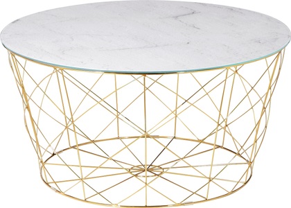 mutoni casual, Couchtisch mit Metallkorb gold Marmor weiss rund 80x80, SalesFever Couchtisch, Korbgestell