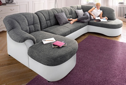 DOMO collection, DOMO collection Wohnlandschaft, DOMO collection Wohnlandschaft »Flores auch in Leder-Bezug, B/T/H: 293/180/86 cm, U-Form« wahlw. mit Bettfunktion, wahlw. mit Federkern, Unser Dauertiefpreis
