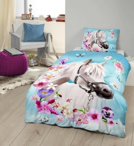undefined, Good Morning Renforcé Bettwäsche My Beauty, good morning Kinderbettwäsche »My beauty«, Baumwolle, 135x200, Reissverschluss, Wende, Kind, Mädchen, Pferd, Blau
