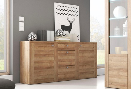 SERIE LARONA, Sideboard »Serie Larona«, Breite 176cm, Home affaire Sideboard »Larona, zeitlose Kommode mit 2 Türen, 3 Schubkästen, Türkommode,«, Höhe 84 cm, viel Stauraum, Anrichte mit dekorativer Rahmenoptik
