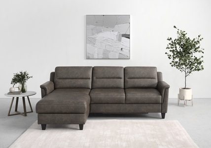 sit&more Ecksofa »Farö«, inklusive Federkern, mit wengefarbenen Füssen, wahlweise mit Bettfunktion und Bettkasten
