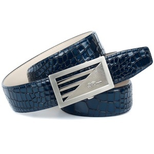 ANTHONI CROWN, Anthoni Crown Ledergürtel in Blau mit Krokomuster, Anthoni Crown Ledergürtel, in Kroko-Design in blau