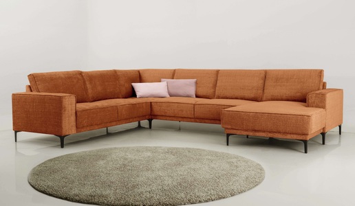 PLACES OF STYLE, Places of Style Wohnlandschaft »XXL Sofa Oland, Struktur, Flachgewebe, Luxus-Microfaser, Boucle«, U-Form, 342 cm, Wellenunterfederung, Skandi-Design, Metallfüsse, GOODproduct Wohnlandschaft »OLAND U-Form, XXL, B: 342 cm, Skandi-Design« Skandi-Design in Struktur, Flachgewebe, Luxus-Microfaser, Boucle