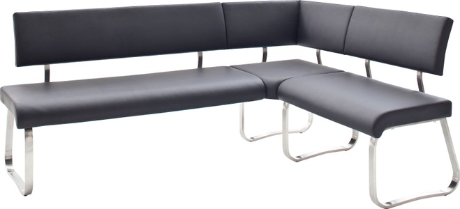 Fredriks, home24 Eckbank Marco, Livetastic Eckbank in metall, textil schwarz, edelstahlfarben , Arco , 200x150 cm , gebürstet,Lederlook , 000196083423