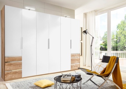 fresh to go, home24 Drehtuerenschrank Level 36A, MID.YOU Drehtürenschrank in weiss, eichefarben , Level 36A 300Cm Weiss/Eiche , Metall , 3 Fächer , 6 Schubladen , 300x216x58 cm , Dekorfolie,Nachbildung , umfangreiches Zubehör erhältlich, In verschiedenen Grössen erhältlich, in verschiedenen H
