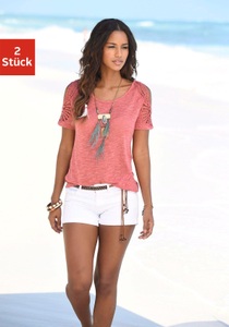 VIVANCE, Vivance T-Shirt, Vivance T-Shirt, mit modischer Häkelspitze