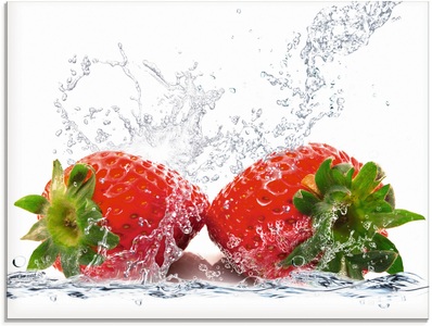 Artland Glasbild »Erdbeeren mit Spritzwasser«