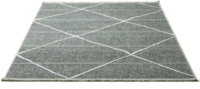 Sansibar Teppich »Braderup«, rechteckig, 2 mm Höhe, Flachgewebe, modernes Scandi Design, Motiv Rauten, mit Fransen