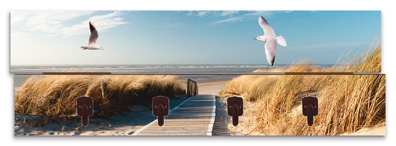 Artland, Artland Garderobenpaneel »Nordseestrand auf Langeoog mit Möwen«, Artland Garderobenleiste »Nordseestrand auf Langeoog mit Möwen«, teilmontiert