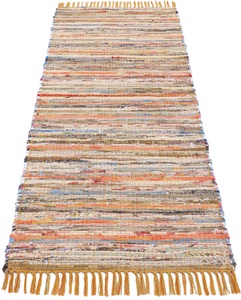 carpetfine, carpetfine Läufer »Kelim Chindi«, rechteckig, 6 mm Höhe, Flachgewebe Wendeteppich mit Fransen, Wohnzimmer, carpetfine Teppich »Kelim Chindi, Wendeteppich«, rechteckig, 6 mm Höhe, handgewebt, Fleckerlteppich mit Fransen, auch vielen in Läufergrössen