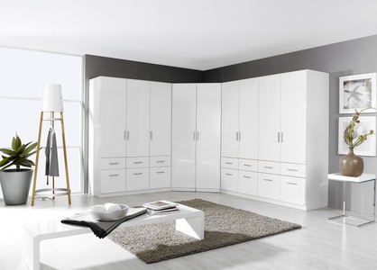 lipo, Kleiderschrank CELLE, Carryhome Drehtürenschrank in weiss, weiß hochglanz , Celle , Kunststoff , 2 Fächer , 8 Schubladen , 181x210x54 cm , Hochglanz, Wasserlack,Nachbildung , Typenauswahl, Beimöbel erhältlich, In verschiedenen Grössen erhältlich , 000380018167