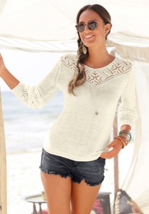 Lascana, LASCANA Strandpullover, LASCANA Strandpullover, mit tollem Ajourmuster am Ausschnitt, Strickpullover, Damenpullover