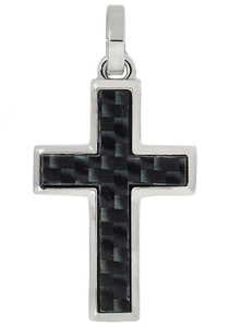 FIRETTI, Firetti Kettenanhänger »Kreuz mit Carboneinlage, glänzend, massiv«, Firetti Kettenanhänger »Schmuck Geschenk Halsschmuck Anhänger für Halskette Kreuz«, Made in Germany