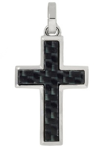 FIRETTI, Firetti Kettenanhänger »Kreuz mit Carboneinlage, glänzend, massiv«, Firetti Kettenanhänger »Schmuck Geschenk Halsschmuck Anhänger für Halskette Kreuz«, Made in Germany