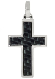 FIRETTI, Firetti Kettenanhänger »Kreuz mit Carboneinlage, glänzend, massiv«, Firetti Kettenanhänger »Schmuck Geschenk Halsschmuck Anhänger für Halskette Kreuz«, Made in Germany