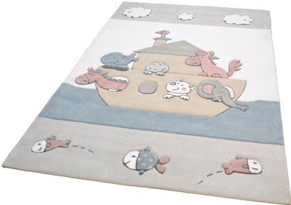 THEKO, Kinderteppich, »Animals on Tour«, THEKO, rechteckig, Höhe 14 mm, handgetuftet, THEKO Kinderteppich »Animals on Tour«, rechteckig, 14 mm Höhe, Kurzflor, handgearbeiteter Reliefschnitt (Carving), Motiv Tiere