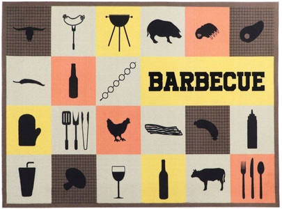 Primaflor-Ideen in Textil Fussmatte »BARBECUE CHECKS«, rechteckig, 5 mm Höhe, Schmutzfangmatte, Grillmatte bzw. Grillunterlage ideal als Bodenschutz, Patchwork Design, mit Spruch, rutschhemmend, In- und Outdoor geeignet, waschbar