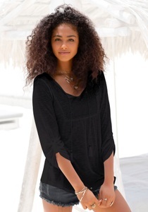 Buffalo, Buffalo Strandshirt, Buffalo Strandshirt mit Stickerei und Quasten, Tunika, 3/4-Arm, Blusenshirt