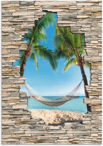Artland, Artland Wandbild »Palmenstrand Karibik Hängematte Stein«, Karibikbilder, (1 St.), in vielen Grössen & Produktarten - Alubild / Outdoorbild für den Aussenbereich, Leinwandbild, Poster, Wandaufkleber / Wandtattoo auch für Badezimmer geeignet, Artland Wandbild »Palmenstrand Karibik Hängematte Stein«, Karibikbilder, (1 St.), als Alubild, Outdoorbild, Poster in verschied. Grössen