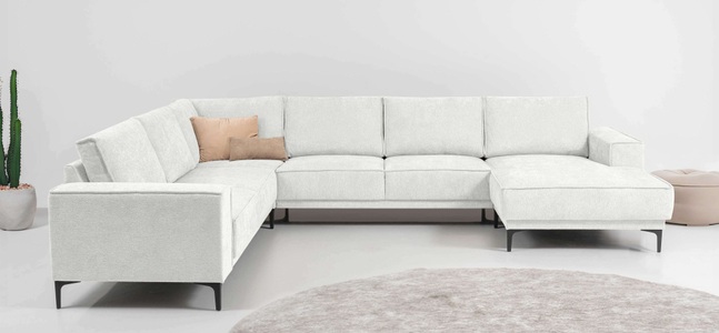 PLACES OF STYLE, Places of Style Wohnlandschaft »XXL Sofa Oland, Struktur, Flachgewebe, Luxus-Microfaser, Boucle«, U-Form, 342 cm, Wellenunterfederung, Skandi-Design, Metallfüsse, GOODproduct Wohnlandschaft »OLAND U-Form, XXL, B: 342 cm, Skandi-Design« Skandi-Design in Struktur, Flachgewebe, Luxus-Microfaser, Boucle