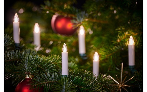 Krinner, Krinner 77122 Funk-Weihnachtsbaum-Beleuchtung Innen/Außen batteriebetrieben Anzahl Leuchtmittel 12 LED Warm-Weiß, Lumix LED Baumkerze SuperLight Flame, Elfenbein, 12er-Starter Set