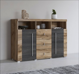SERIE ROGER, Sideboard »Serie Roger«, Breite 132cm, INOSIGN Sideboard »Roger,Breite 132cm, stilvolle Schrank, 2 Holztüren 3 Schubladen«, Kommode mit viel Stauraum, Einlegeböden verstellbar
