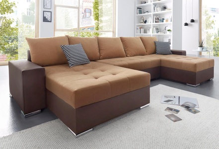 COLLECTION AB, COLLECTION AB Wohnlandschaft, mit Bettfunktion, Bettkasten und links oder rechts montierbarer XXL-Recamiere, inklusive Federkern und Zierkissen, COLLECTION AB Wohnlandschaft »Josy XXL U-Form, B: 333 cm, mit 2 Recamieren 77 & 97 cm« mit Bettfunktion, Bettkasten & 2 Zierkissen, Federkern