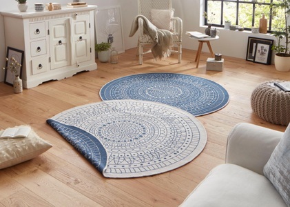 NORTHRUGS, NORTHRUGS Teppich »Porto«, rund, 5 mm Höhe, In-und Outdoor geeignet, Wohnzimmer, Balkon, Terrasse, Garten, Robust, Pflegeleicht, Flachgewebe, Wendbar, NORTHRUGS Teppich »Porto Wendeteppich«, rund, 5 mm Höhe, In-& Outdoor, Wetterfest, Balkon, Garten, Wohnzimmer, Wasserfest