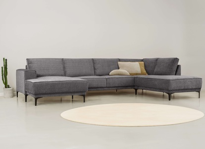 PLACES OF STYLE, Places of Style Wohnlandschaft »XXL Sofa Oland, Struktur, Flachgewebe, Luxus-Microfaser, Boucle«, U-Form, 345 cm, Wellenunterfederung, Skandi-Design, Metallfüsse, GOODproduct Wohnlandschaft »XXL Sofa Oland, Struktur, Flachgewebe, Luxus-Microfaser, Boucle« U-Form, 345 cm, Wellenunterfederung, Skandi-Design, Metallfüsse