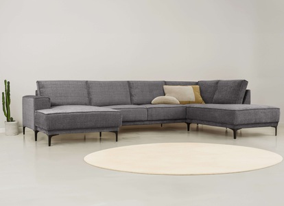 PLACES OF STYLE, Places of Style Wohnlandschaft »XXL Sofa Oland, Struktur, Flachgewebe, Luxus-Microfaser, Boucle«, U-Form, 345 cm, Wellenunterfederung, Skandi-Design, Metallfüsse, GOODproduct Wohnlandschaft »XXL Sofa Oland, Struktur, Flachgewebe, Luxus-Microfaser, Boucle« U-Form, 345 cm, Wellenunterfederung, Skandi-Design, Metallfüsse