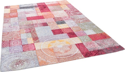 GINO FALCONE, Gino Falcone Teppich »Cosima-112«, rechteckig, 3 mm Höhe, flachgeweber Jaquard-Teppich, mit Chenillegarn, modernes Patchwork-Design mit Ornamenten, Wohnzimmer, Gino Falcone Teppich »Cosima-112«, rechteckig, 3 mm Höhe, Flachgewebe, mit Chenillegarn, modernes Patchwork-Design, Ornamente