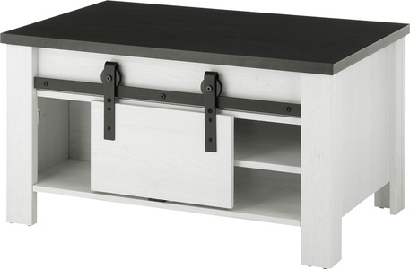 PREMIUM COLLECTION BY HOME AFFAIRE, Premium collection by Home affaire Couchtisch »SHERWOOD«, in modernem Holz Dekor, mit Scheunentorbeschlag aus Metall, Breite 93 cm, 