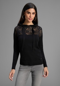 Laura Scott Kapuzenpullover kuscheliger Winterstrick mit femininem Spitzeneinsatz