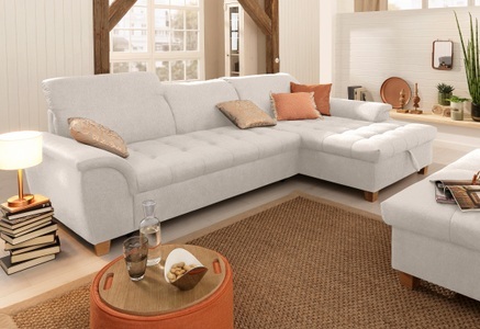 HOME AFFAIRE, Home affaire Ecksofa »Lyla«, mit Recamiere, wahlweise mit Rückenfunktion und zusätzlich mit Bett + Bettkasten, Home affaire Ecksofa »Lyla fester Sitzkomfort, bequeme Armlehnen, Breite 279cm, L-Form« mit Recamiere, wahlweise mit Rückenfunktion und zusätzlich mit Bett