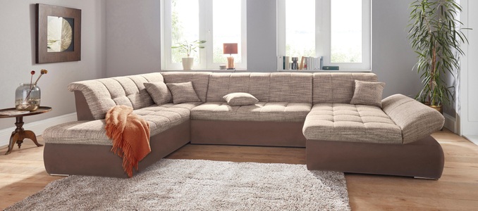 DOMO collection, DOMO collection Wohnlandschaft, DOMO collection Wohnlandschaft »PB Moric wahlweise mit Bettfunktion und Armteilverstellung U-Form«, XXL-Format B/T/H: 353/216/80 cm, feine Steppung, incl. Zierkissen