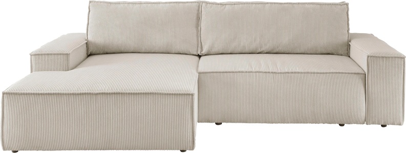 PREMIUM COLLECTION BY HOME AFFAIRE, Premium collection by Home affaire Ecksofa »SHERWOOD«, mit Bett-Funktion (Liegefläche 210x136 cm), Bettkasten, mit 2 losen Rückenkissen, hochwertiger Cord-Bezug, Home affaire Ecksofa SHERWOOD Schlafsofa 267 cm, L-Form, Schlaffunktion mit Bettkasten (210x136 cm), Cord, Vintage, Samtvelours