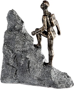 Casablanca by Gilde, Casablanca by Gilde Dekofigur »Skulptur Wanderer, bronzefarben/grau«, Dekoobjekt, Höhe 20, Mann mit Rucksack, mit Spruchanhänger, Wohnzimmer, Casablanca by Gilde Dekofigur »Skulptur Wanderer, bronzefarben/grau«, bronzefarben/grau, Polyresin