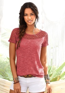 VIVANCE, Vivance T-Shirt, Vivance T-Shirt, mit weicher Häkelspitze