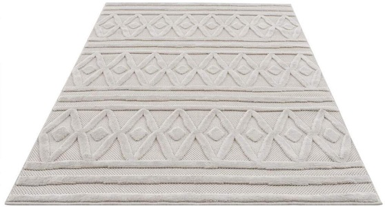 Carpet City, Carpet City Teppich »SANTORINI 58538«, rechteckig, 5 mm Höhe, 3D-Design: Flor erzeugt ein Hoch-Tief-Effekt, In- und Outdoor geeignet, Carpet City Teppich »In-& Outdoorteppich Santorini 58538, 3D-Effekt, Raute-Optik«, rechteckig, 5 mm Höhe, Wetterfest & UV-beständig für Terrasse, Balkon, Küche, Flur