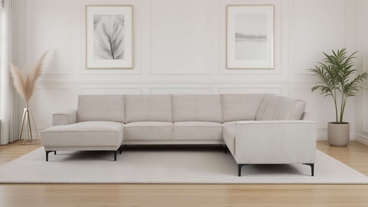 PLACES OF STYLE, PLACES OF STYLE Wohnlandschaft »XXL Sofa Oland, Struktur, Flachgewebe, Luxus-Microfaser, Boucle« U-Form, 342 cm, Wellenunterfederung, Skandi-Design, Metallfüsse, GOODproduct Wohnlandschaft »OLAND U-Form, XXL, B: 342 cm, Skandi-Design« Skandi-Design in Struktur, Flachgewebe, Luxus-Microfaser, Boucle