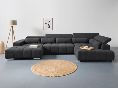 Cotta, COTTA Wohnlandschaft Orion, mit verstellbarer Kopfstütze, COTTA Wohnlandschaft »Orion U-Form«, inkl. Kopfteilverstellung und Nierenkissen