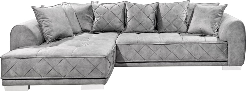 home24, home24 Ecksofa Upland, MID.YOU Ecksofa in mikrovelours grau , Sentina , Textil , 319x194 cm , Mikrovelours,Mikrofaser , Rücken echt , 002220007702